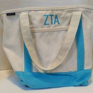 Land's End Turquoise White Canvas Tote Bag